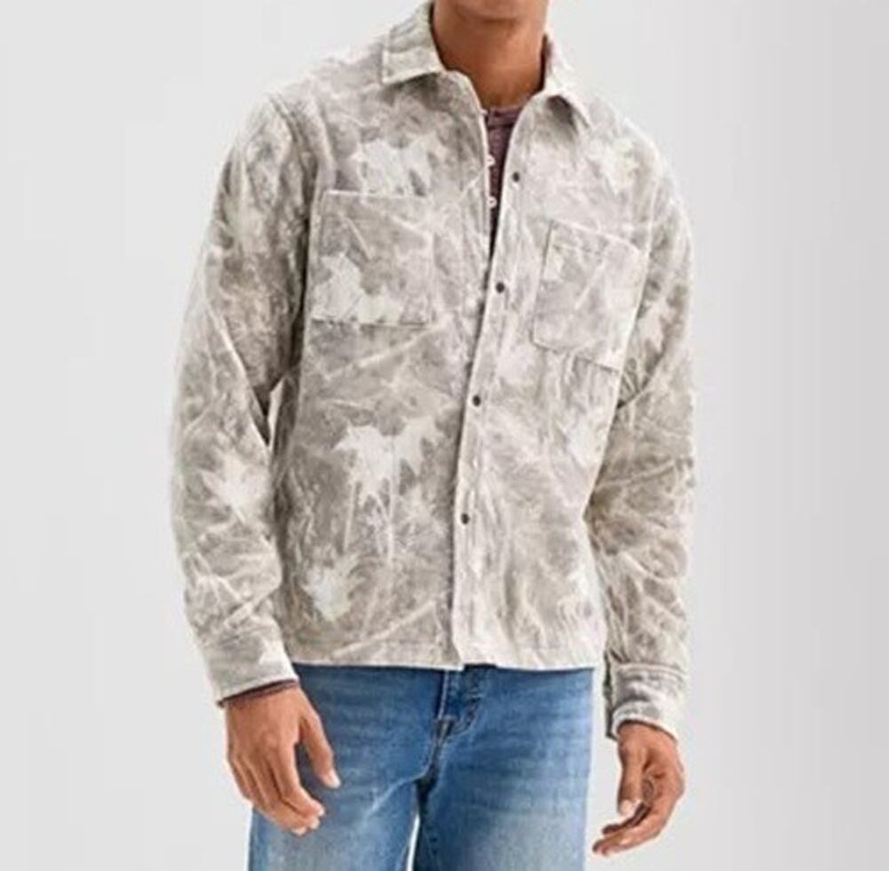 Arizona Young Men XXL Shirt Jacket Gray Tree Camo Fleece Pockets Snap-up Shacket